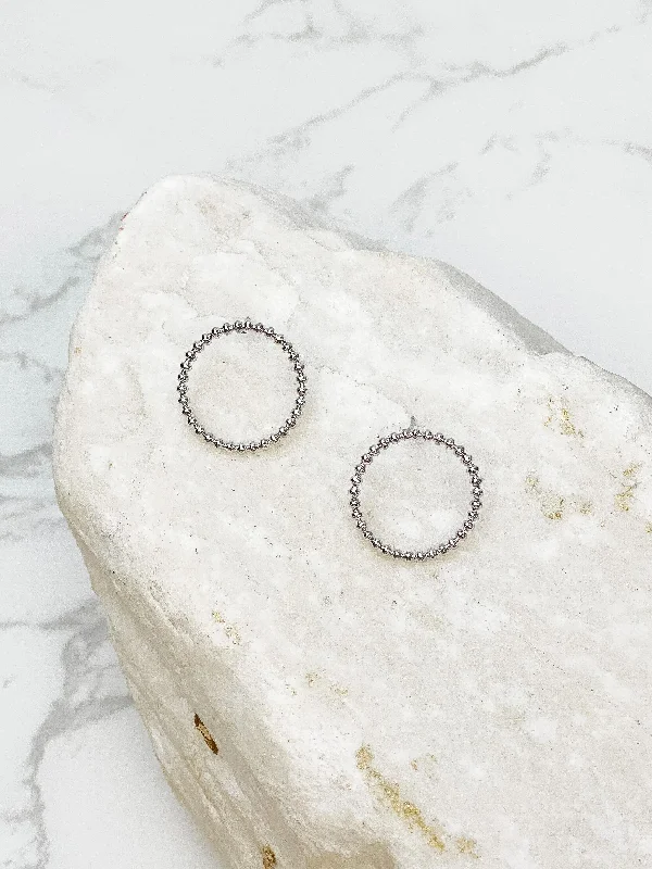 Hoop earrings with abstract wirework for an artistic, unique look-Metal Circle Post Earrings - Silver