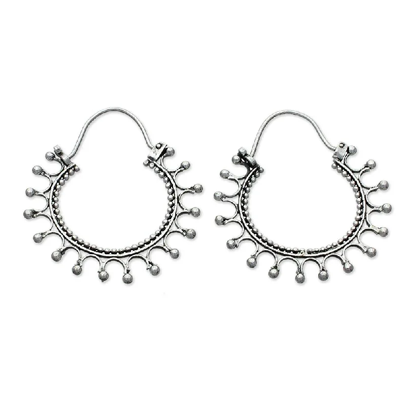 Hoop earrings with braided patterns for a detailed and textured finish-Midnight Rapture Silver Hoop Earrings