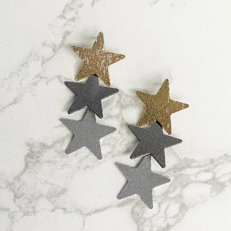 Hoop earrings with oversized designs for a bold, fashion-forward statement-Mixed Metal Triple Star Dangle Earrings