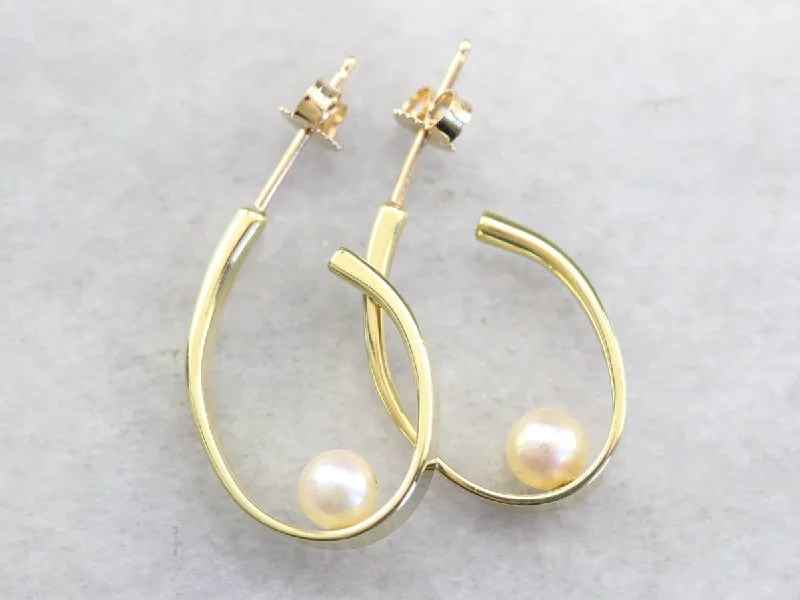 Best hoop earrings with satin ribbons for a soft, feminine appearance-Modernist Pearl Hoop Earrings