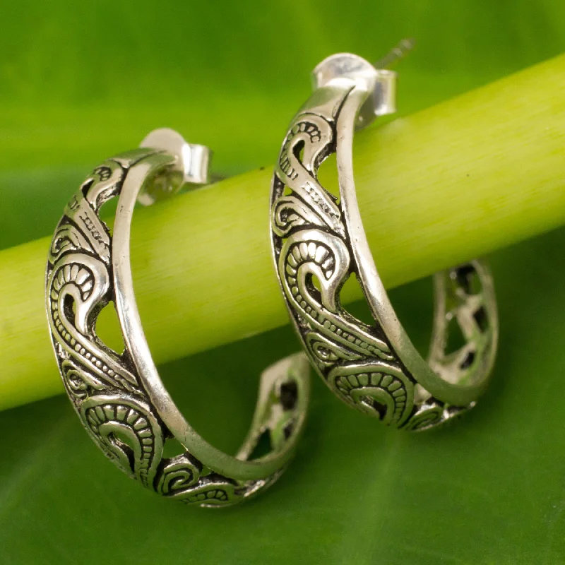 Hoop earrings with polished metal for a shiny and high-quality finish-Moon in the Forest Sterling Silver Earrings