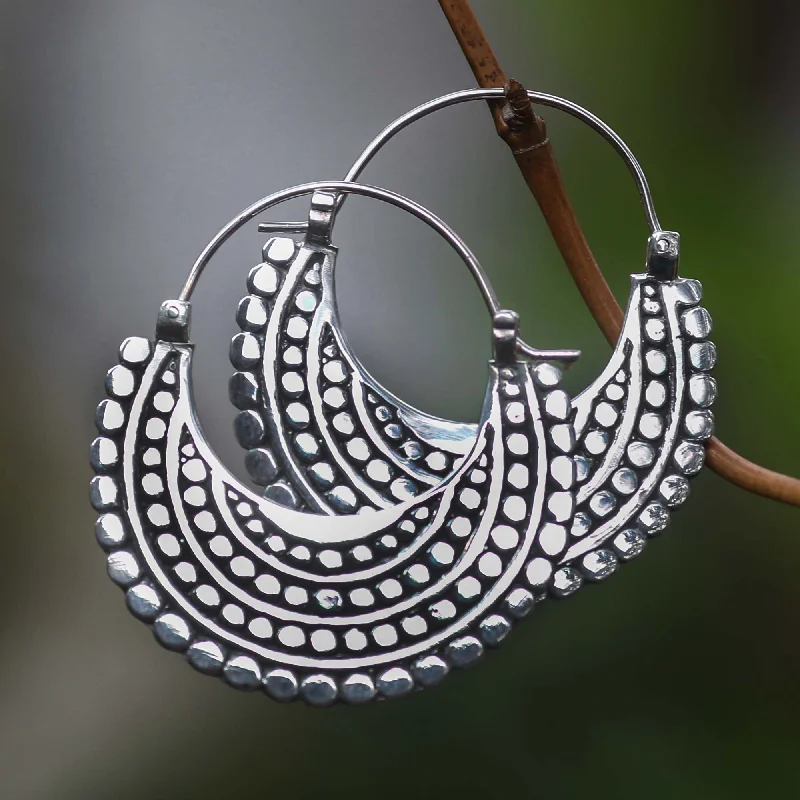 Best hoop earrings with stacked layers for a dimensional and bold look-Moon Silver Hoop Earrings