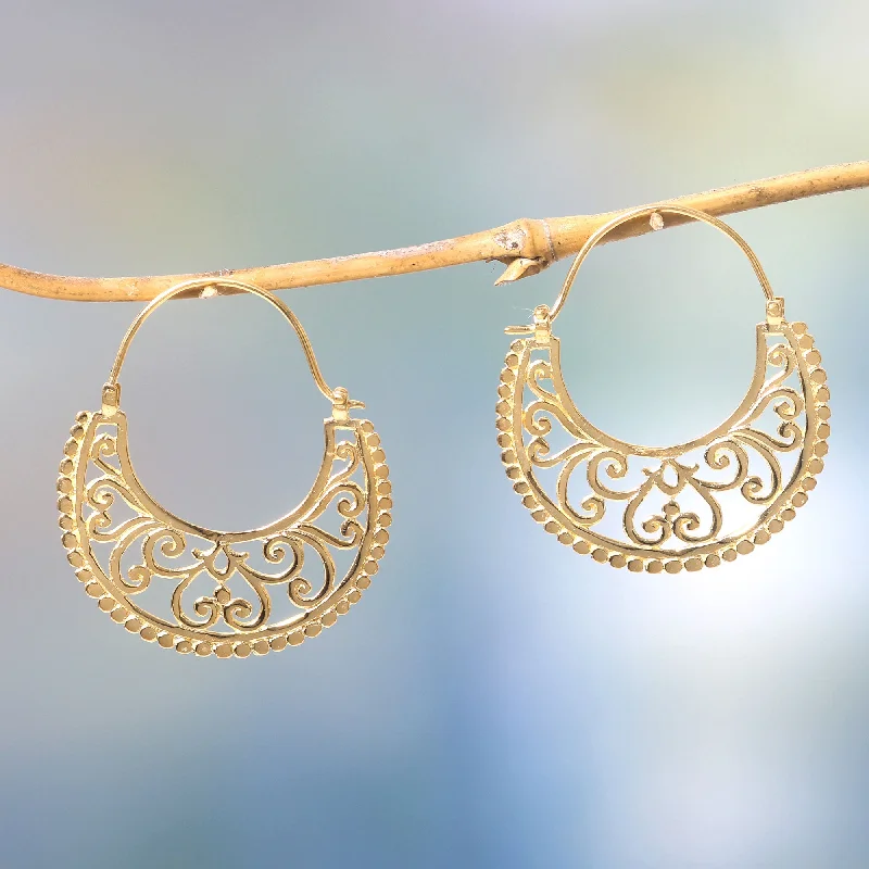 Best hoop earrings with vintage coins for a retro, antique-inspired style-Moonlit Garden Gold-Plated Silver Hoop Earrings