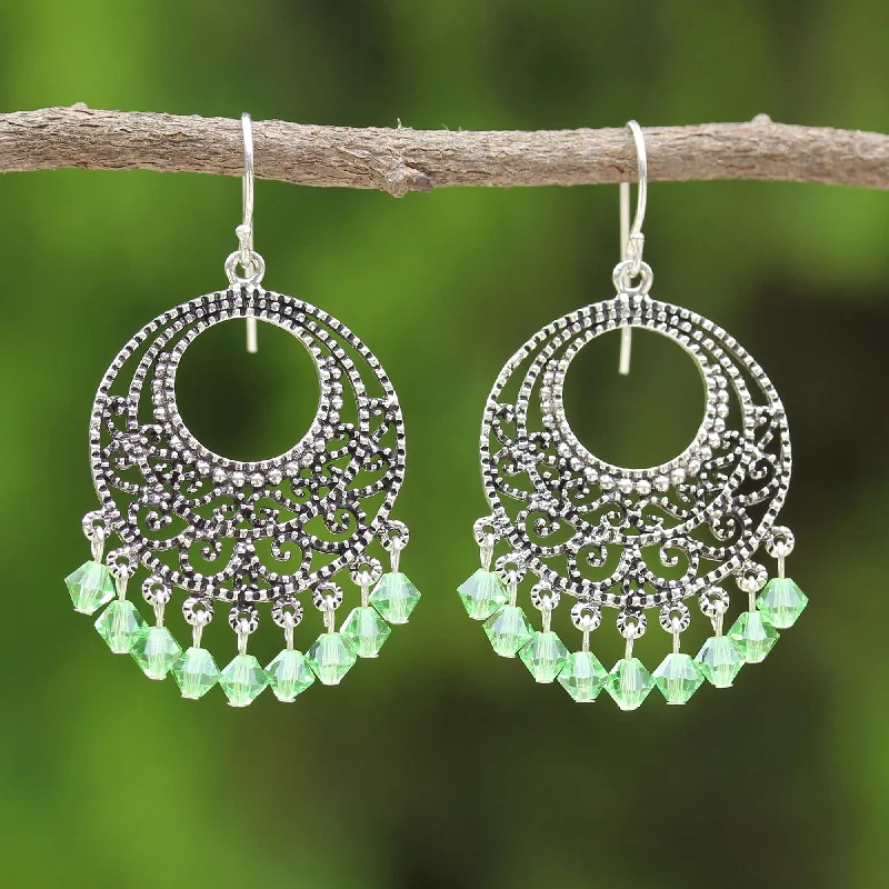 Lightweight hoop earrings for comfortable and all-day wear-Moroccan Mint Sterling Silver Beaded Earrings