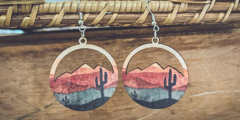 Hoop earrings with a matte black finish for a sleek, edgy vibe-Desert Cactus Wood Earrings