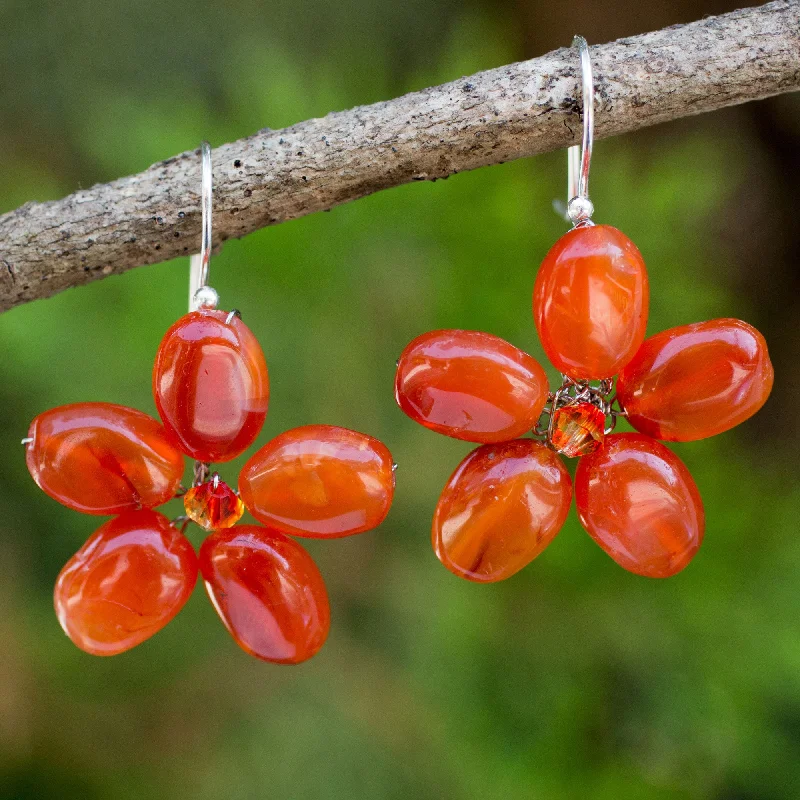 Large hoop earrings for a bold and statement-making fashion accessory-Mystic Daisy Silver & Carnelian Beaded Earrings