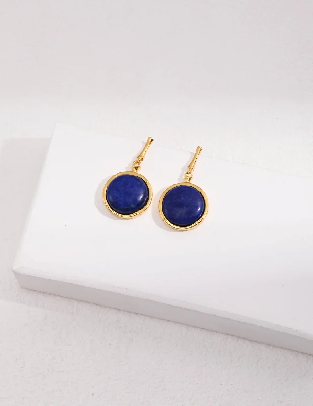 Stylish hoop earrings with diamond accents for an elegant and sparkling effect-Natural Lapis Lazuli Stone Round Earrings