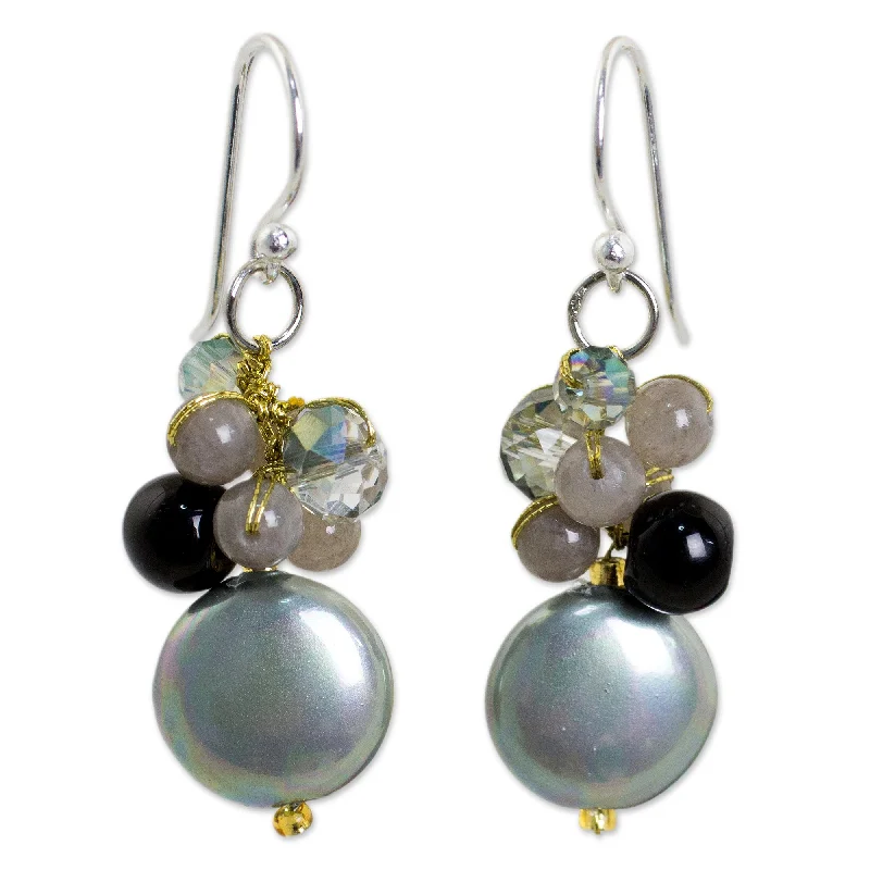 Hoop earrings with leather accents for a sleek and bold combination-Night Reflections Quartz Beaded Hook Earrings