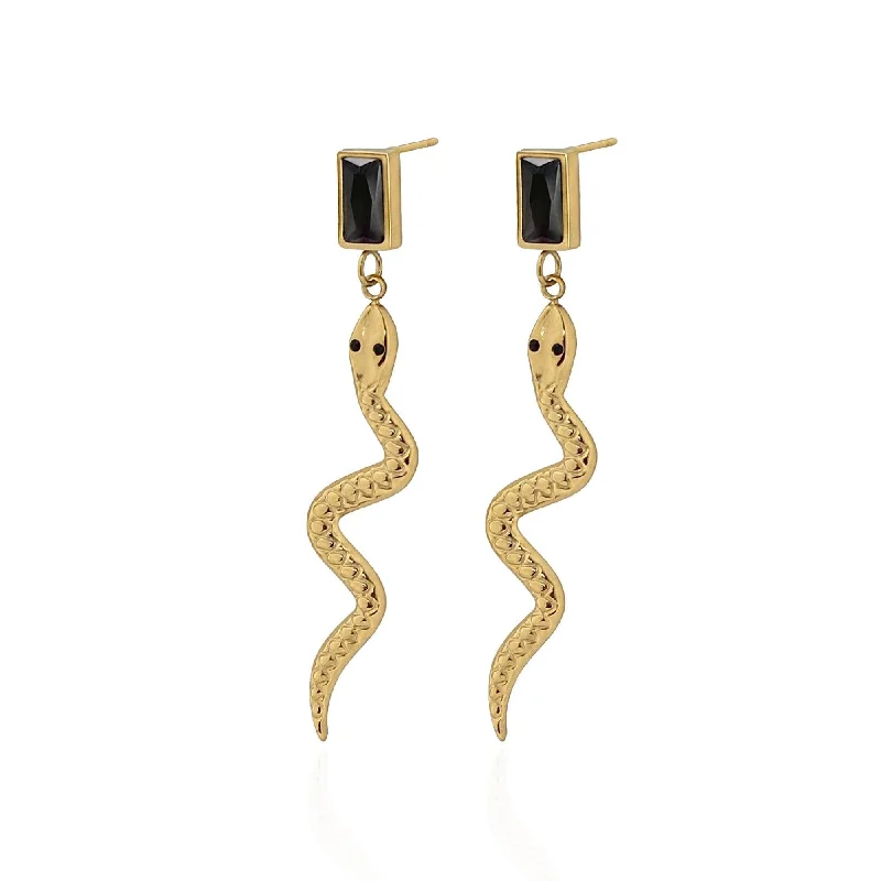 Best hoop earrings with vintage-style detailing for a nostalgic and timeless look-Noir Snake Drop Studs