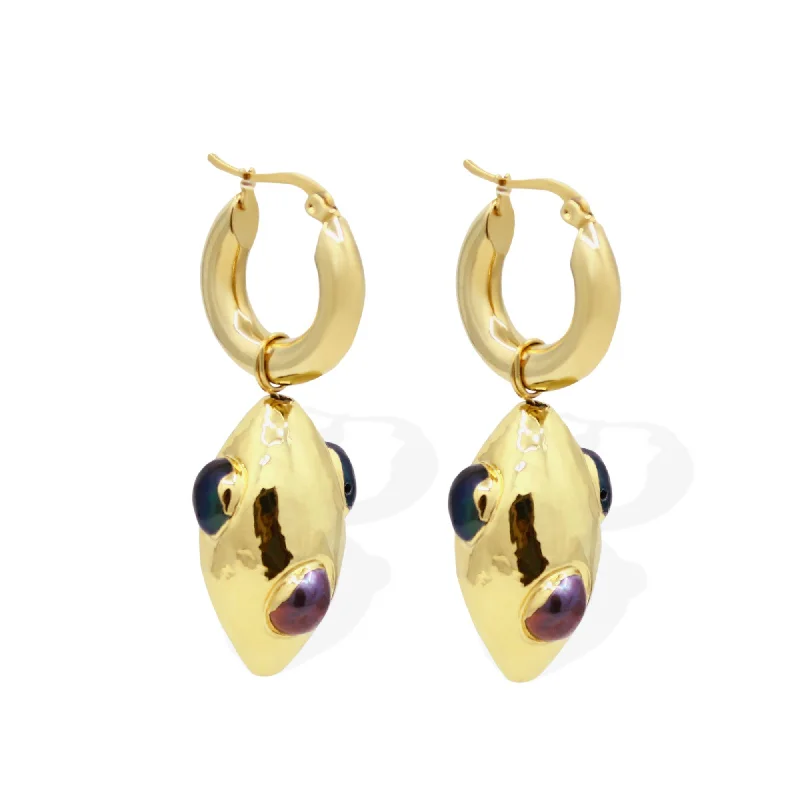 Hoop earrings with twisted leather for a chic and modern boho look-ORION Earrings - Gold