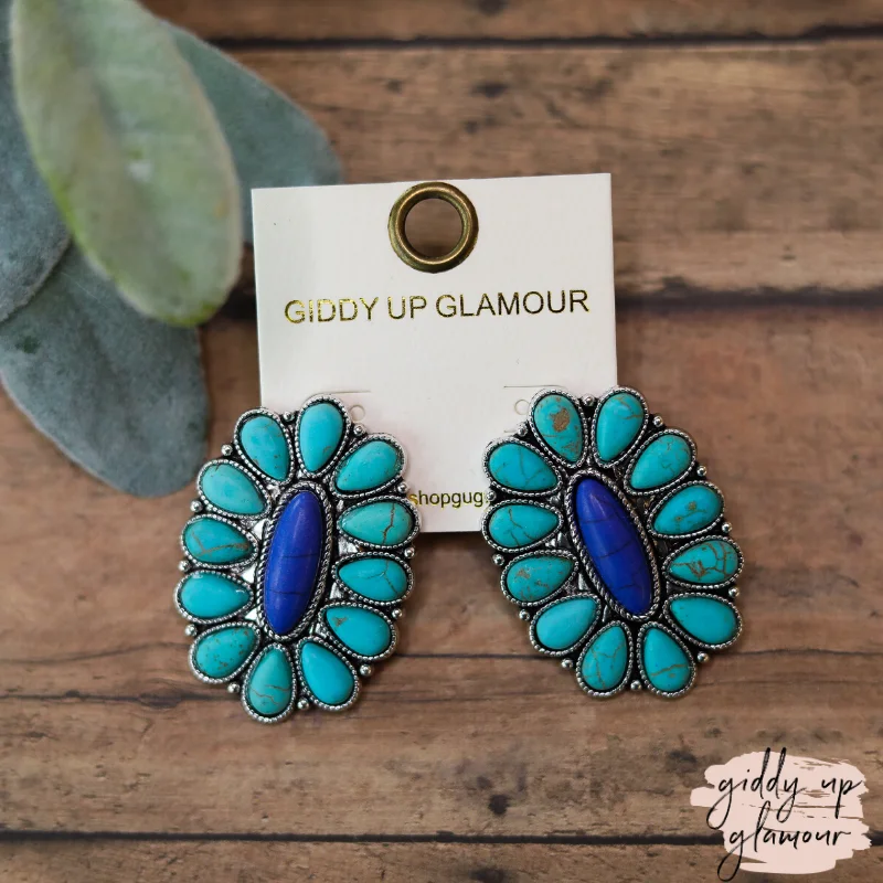 Best hoop earrings with rose gold for a romantic and warm aesthetic-Oval Cluster Earrings in Turquoise and Blue