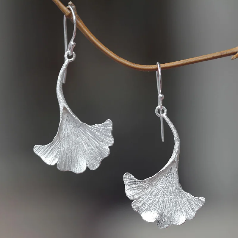 Hoop earrings with hammered textures for a boho-chic and rustic vibe-Oyster Mushroom Silver Dangle Earrings