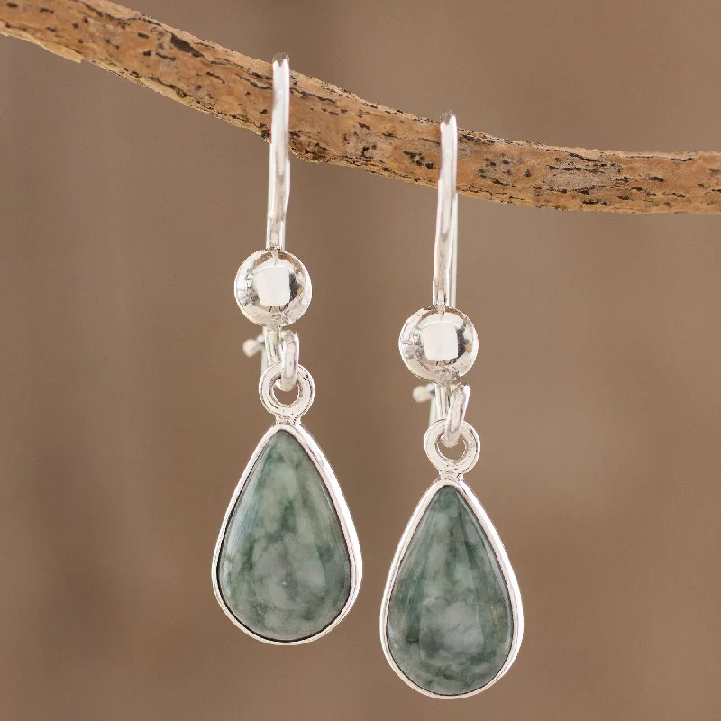 Best hoop earrings with delicate chain details for a trendy and stylish design-Pale Green Tears Jade & Silver Teardrop Dangle Earrings