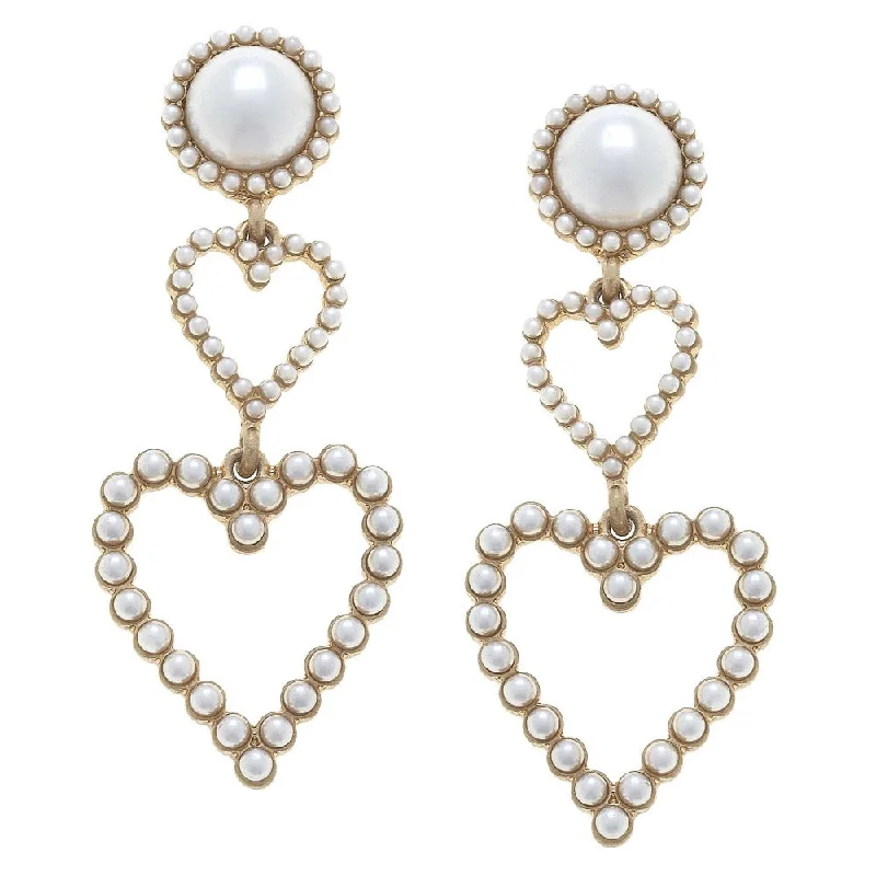 Best hoop earrings with gemstone accents for a colorful and elegant appearance-Isla Pearl Studded Heart Dangle Earrings