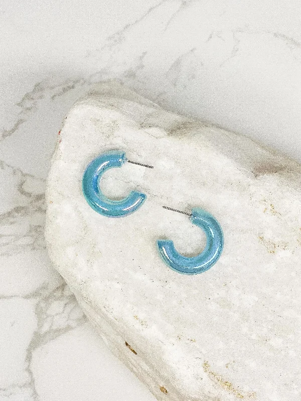 Hoop earrings with crescent moon shapes for a celestial and mystical appearance-Pearlescent Mini Acrylic Hoops - Teal