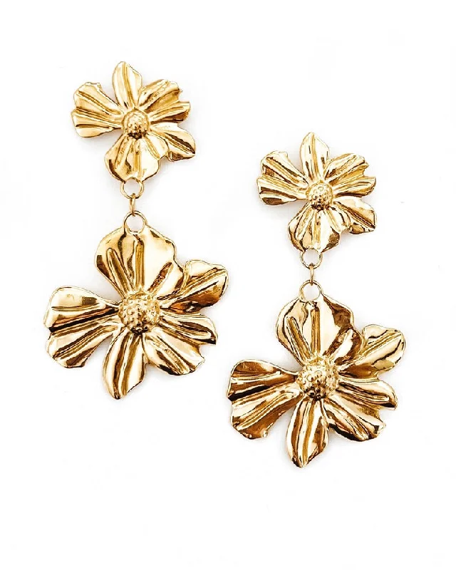 Best hoop earrings with geometric hexagon shapes for a modern, angular look-Peggy Vintage Gold Flower Earrings