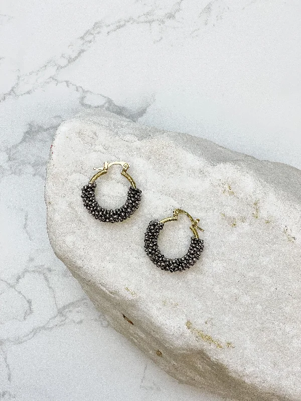 Hoop earrings with textured gold for a refined and sophisticated aesthetic-Petite Seed Bead Hoop Earrings - Silver