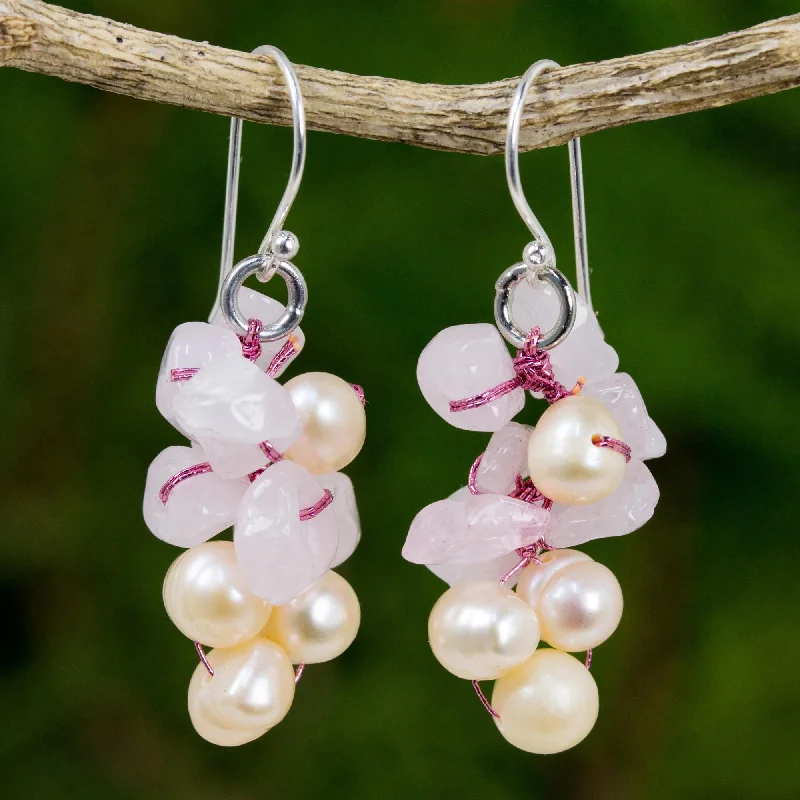 Best hoop earrings with geometric shapes for a modern and artistic appeal-Pink Bouquet Dyed Peach Pearl Cluster Earrings