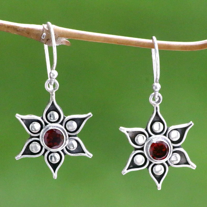 Hoop earrings with floral motifs for a feminine and nature-inspired look-Poinsettias Silver & Garnet Flower Earrings