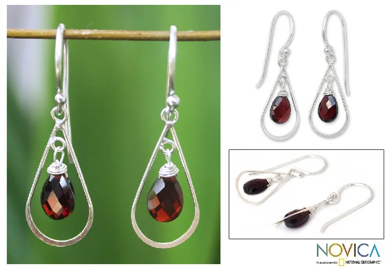 Hoop earrings with snake print designs for an edgy, wild appearance-Precious Garnet Sterling Silver Earrings