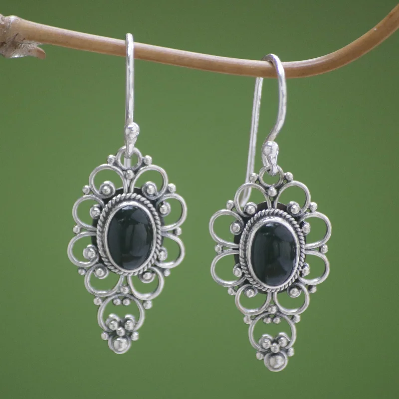 Best hoop earrings with snake-inspired designs for an edgy and fierce vibe-Precious Night Onyx Cabochon Dangle Earrings