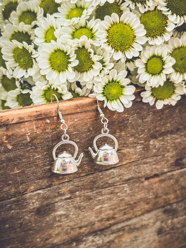 Hoop earrings with satin finishes for a smooth and elegant appearance-Adorable Tea Kettle Earrings