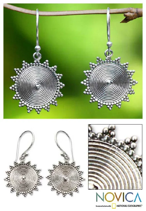 Best hoop earrings with satin ribbons for a soft, feminine appearance-Purnama Sun Silver Dangle Earrings