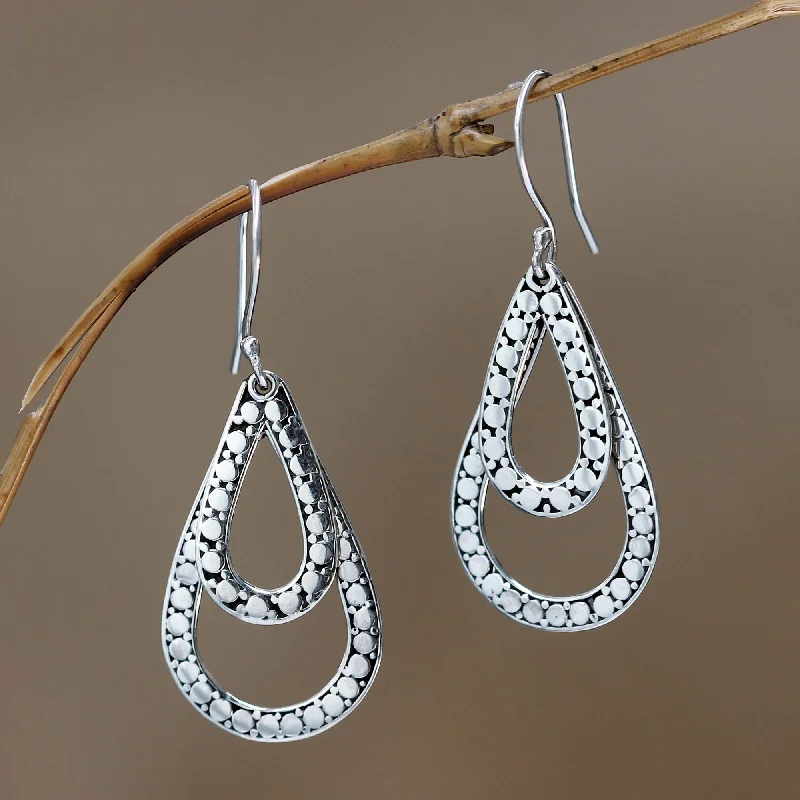 Best hoop earrings with textured silver for a rustic and organic finish-Raindrop Tears Sterling Silver Dangle Earrings