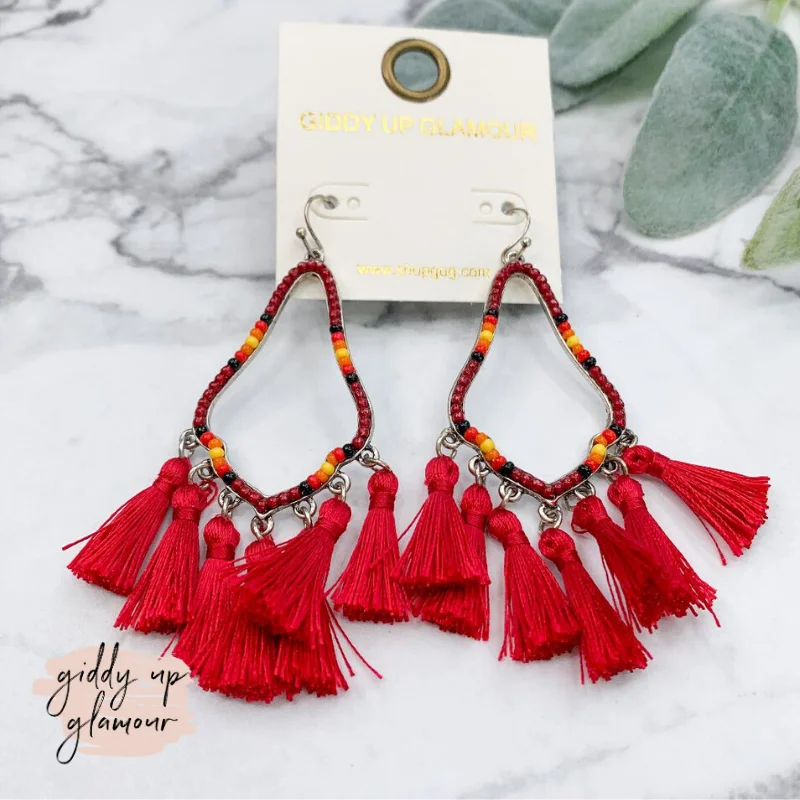 Best hoop earrings with angel wing accents for a spiritual and meaningful design-Beaded Aztec Drop Tassel Earrings in Burgundy