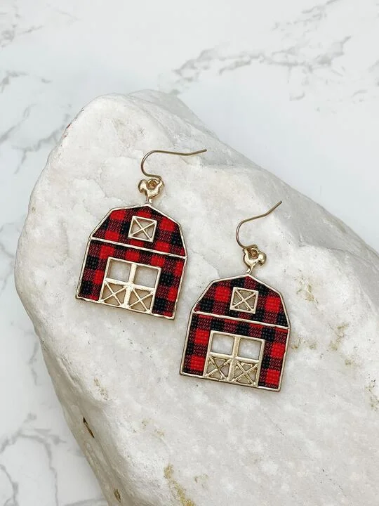 Best hoop earrings with tribal designs for a cultural and exotic aesthetic-Red Buffalo Check Barn Dangle Earrings