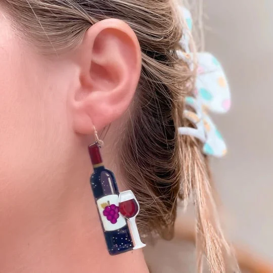 Hoop earrings with a matte black finish for a sleek, edgy vibe-Red Wine Bottle Dangle Earrings