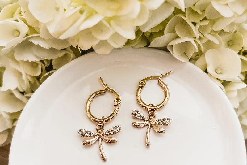 Best hoop earrings with oval shapes for a unique and elongated design-Gold Dragonfly Hug Earrings