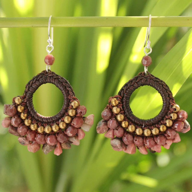 Hoop earrings with multi-tone finishes for a colorful and layered effect-Rose Lanna Rhodonite & Brass Beaded Chandelier Earrings