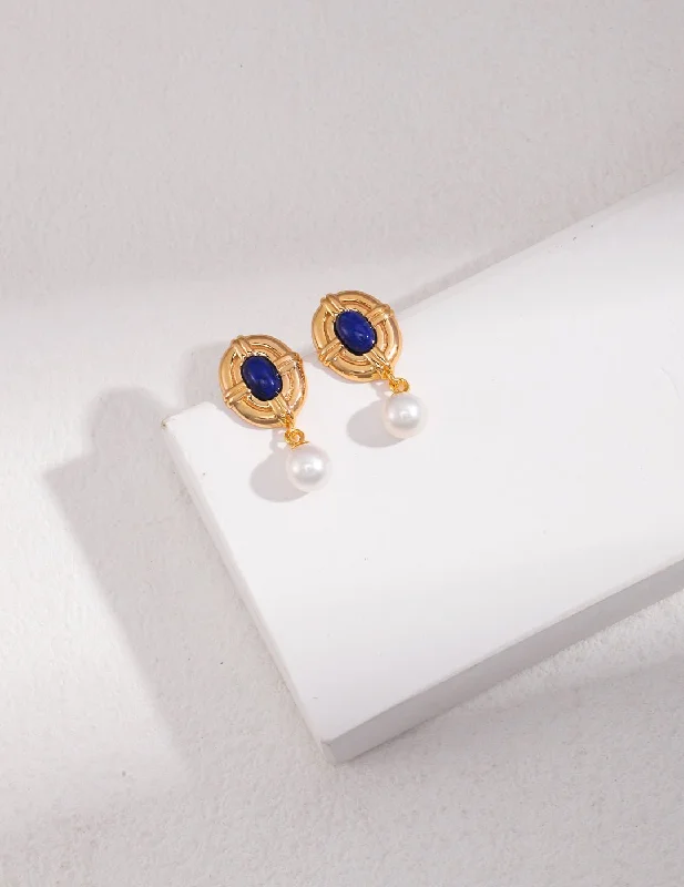 Best hoop earrings with braided leather for a rustic, stylish finish-Lapis Lazuli Pearl Earrings