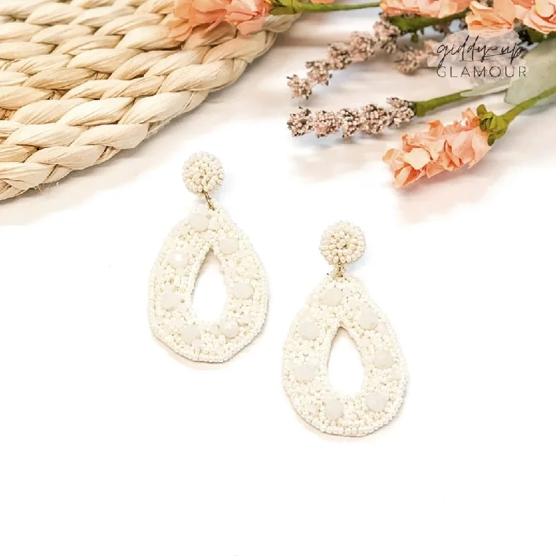 Hoop earrings with circle designs for a classic and timeless shape-Seed Bead Teardrop Post Earrings in Ivory