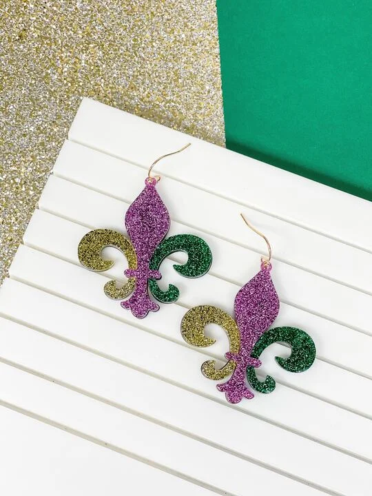 Best hoop earrings with matching bracelets for a coordinated jewelry set-Shimmer Fleur De Lis Dangle Earrings