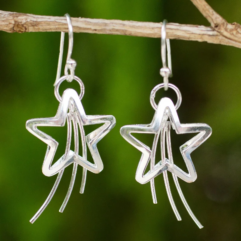 Best hoop earrings with minimalist designs for a clean and modern aesthetic-Shooting Stars Silver Dangle Earrings