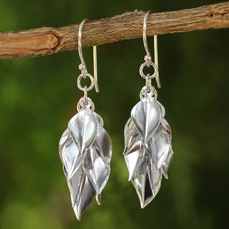 Hoop earrings with spiral designs for a dynamic and fluid look-Silver Leaves Sterling Silver Dangle Earrings