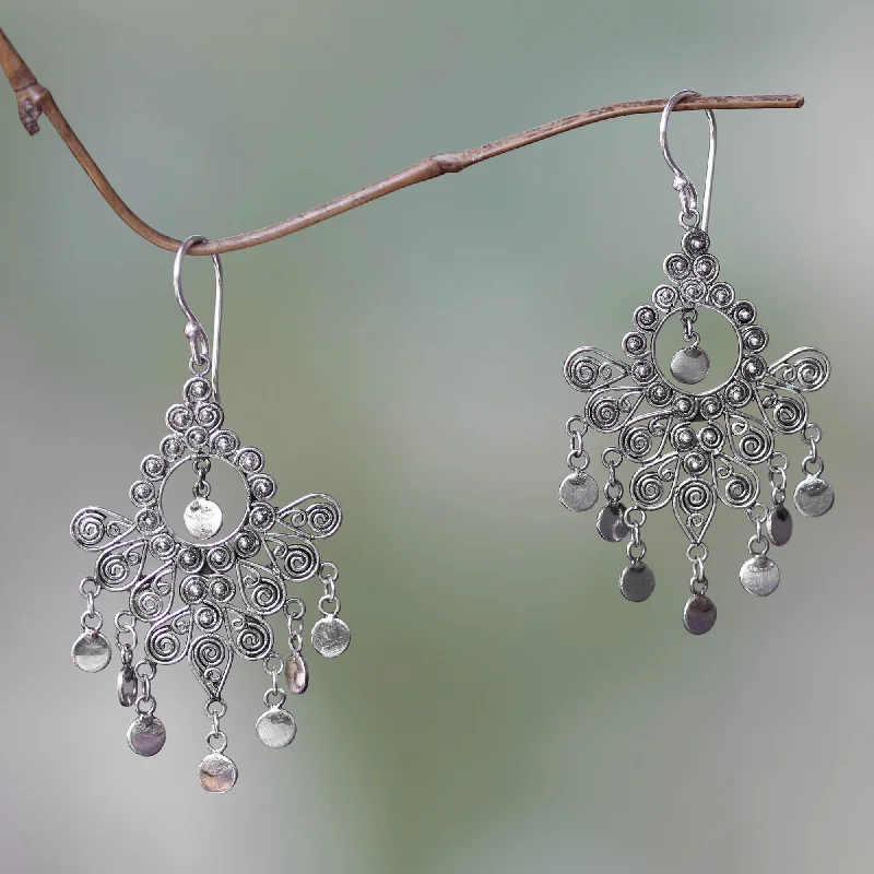 Hoop earrings with floral motifs for a feminine and nature-inspired look-Silver Peacock Feather Chandelier Earrings