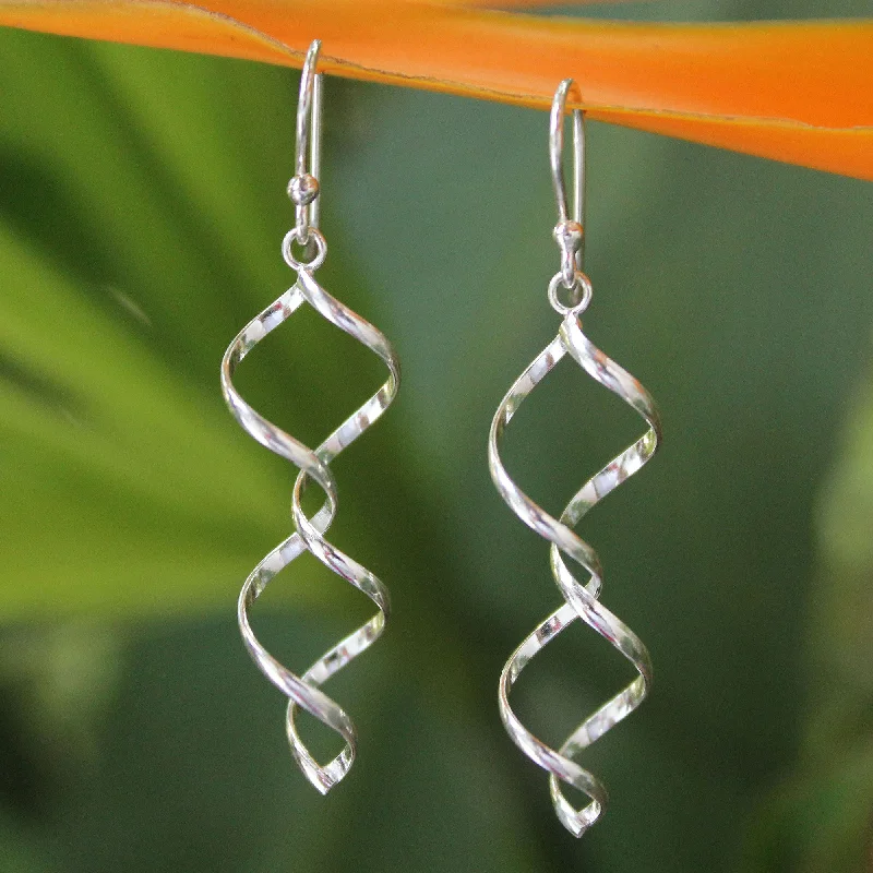 Best hoop earrings with vintage-style detailing for a nostalgic and timeless look-Songkran Joy Silver Spiral Dangle Earrings