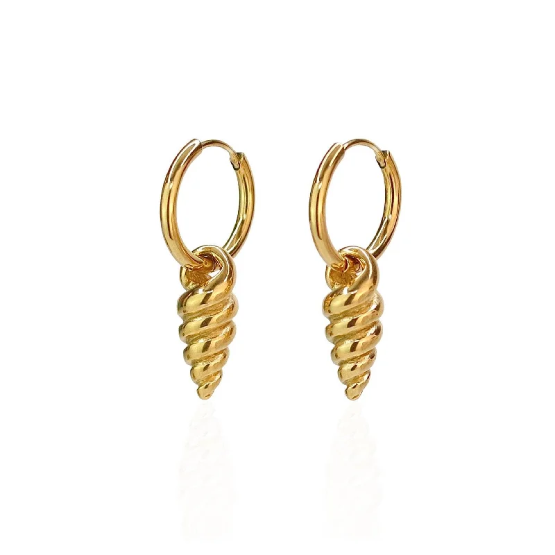 Hoop earrings with luxe velvet finishes for a rich and luxurious touch-Spiral Shell Hoops