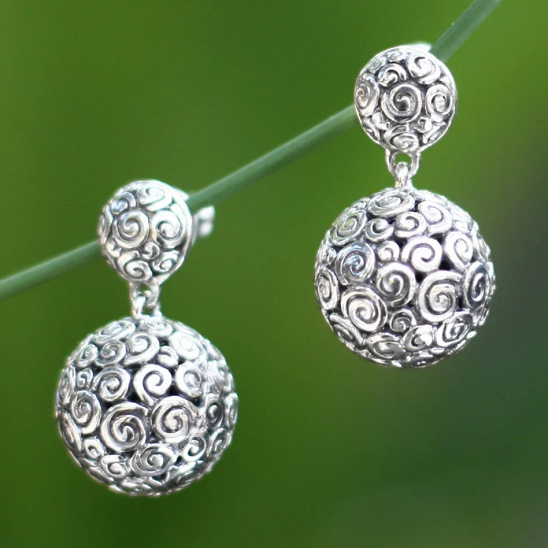 Hoop earrings with rhinestone-studded rims for a glamorous touch-Sterling Silver Spiral Motif Dangle Earrings