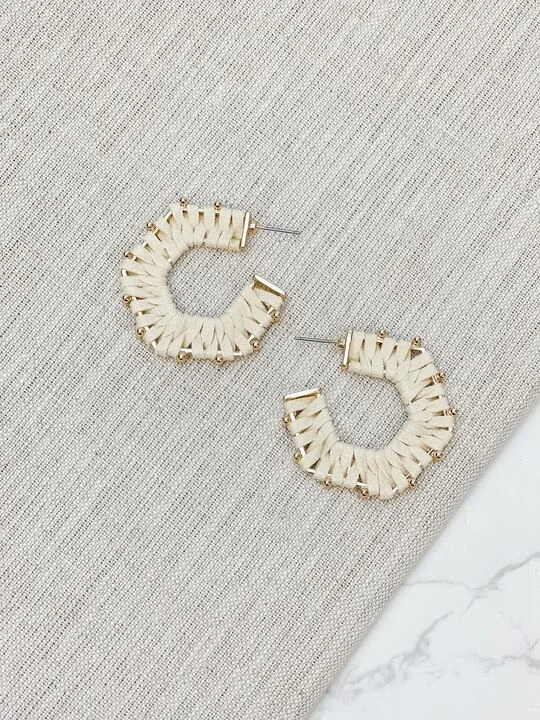 Best hoop earrings with butterfly motifs for a playful and whimsical appearance-Studded Suede Hoop Earrings - Ivory