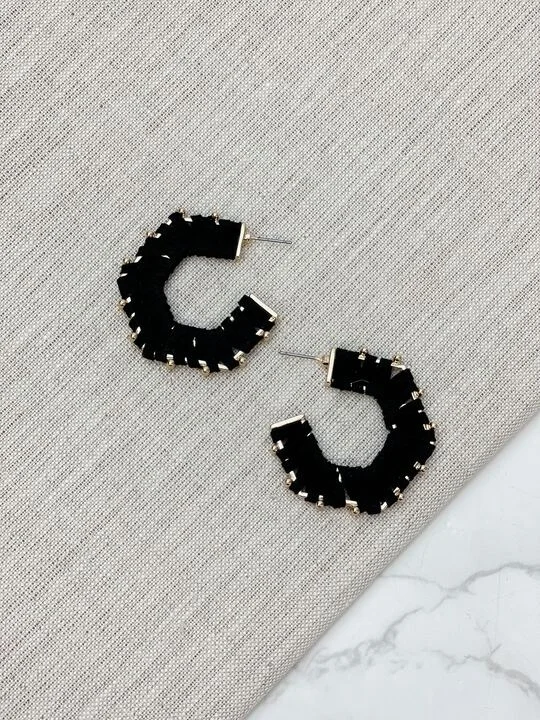 Hoop earrings with stacked layers for a bold and textured design-Studded Suede Hoop Earrings