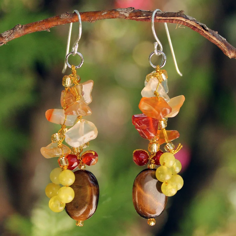 Best hoop earrings with floral designs for a feminine and delicate look-Thai Autumn Sterling Silver & Gemstone Cluster Earrings