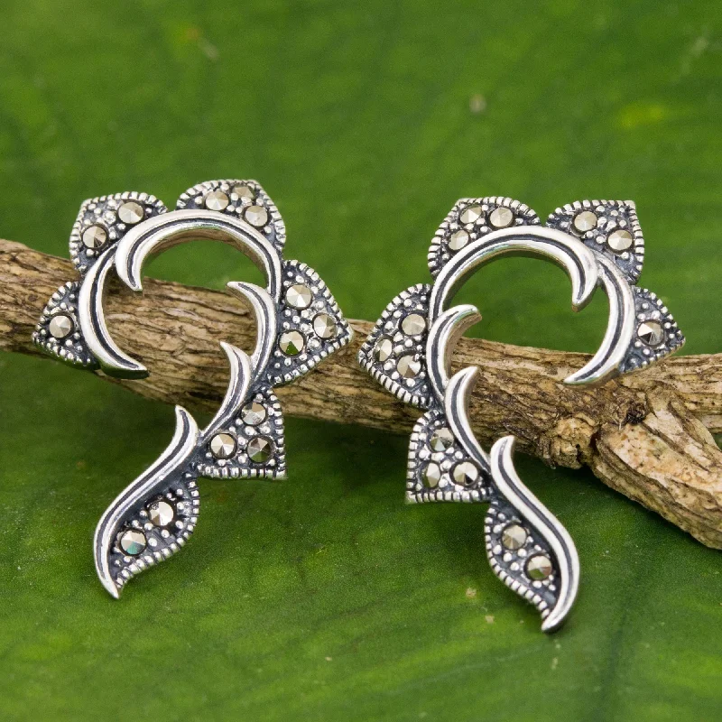 Hoop earrings with a chunky design for a bold and trendy statement-The Dearest Marcasite & Silver Curved Button Earrings