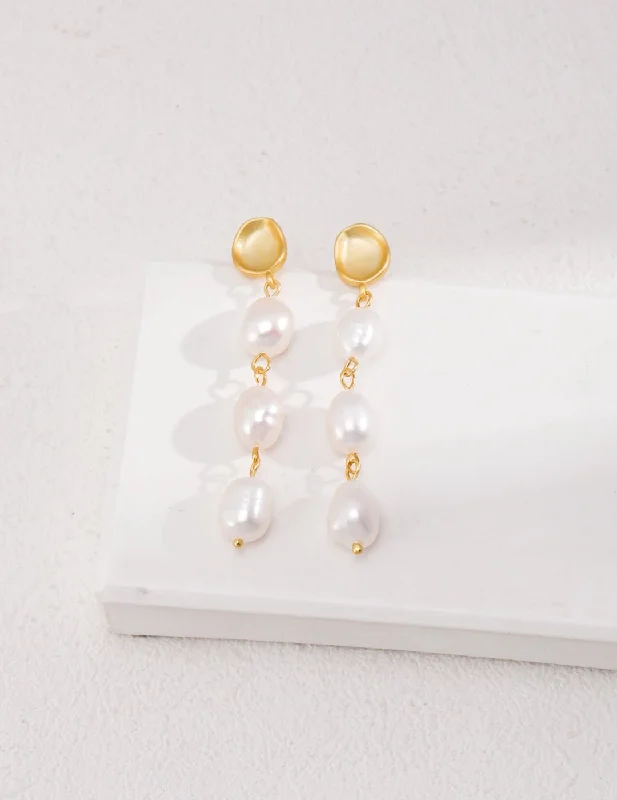 Best hoop earrings with matching bracelets for a coordinated jewelry set-Three Special-shaped Baroque Pearls Long Earrings