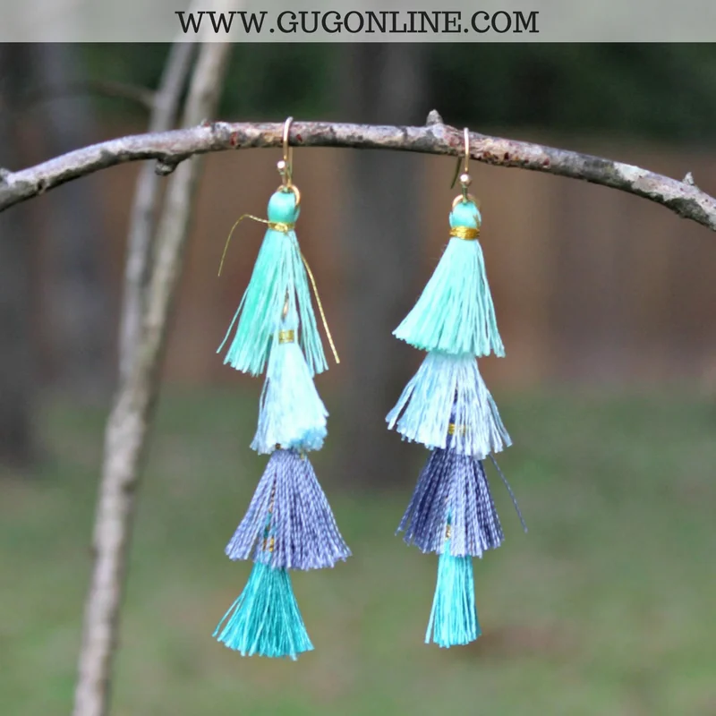 Best hoop earrings with sparkling cubic zirconia for a brilliant, budget-friendly effect-Ombre Tassel Earrings in Turquoise| ONLY 1 LEFT!