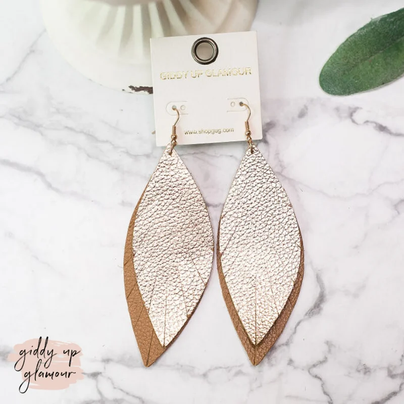 Best hoop earrings with custom designs for a personalized, unique accessory-Two-Toned Light As a Feather Leather Earrings in Gold