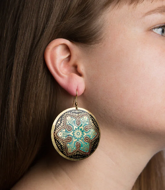 Hoop earrings with resin accents for a bold and colorful design-Tzolk'in Disc Earrings